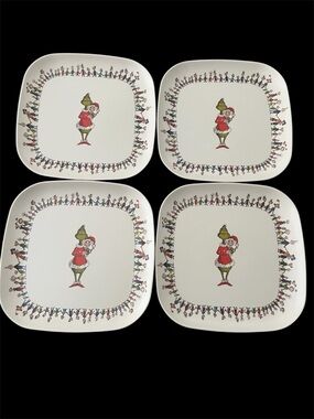 Dr. Seuss The Grinch & Cindy Lou Who-Ville Christmas Square Plates - set of 4